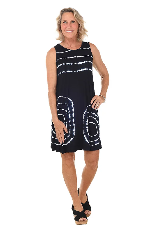 Black Bullseye Tie-Dye Sleeveless Dress