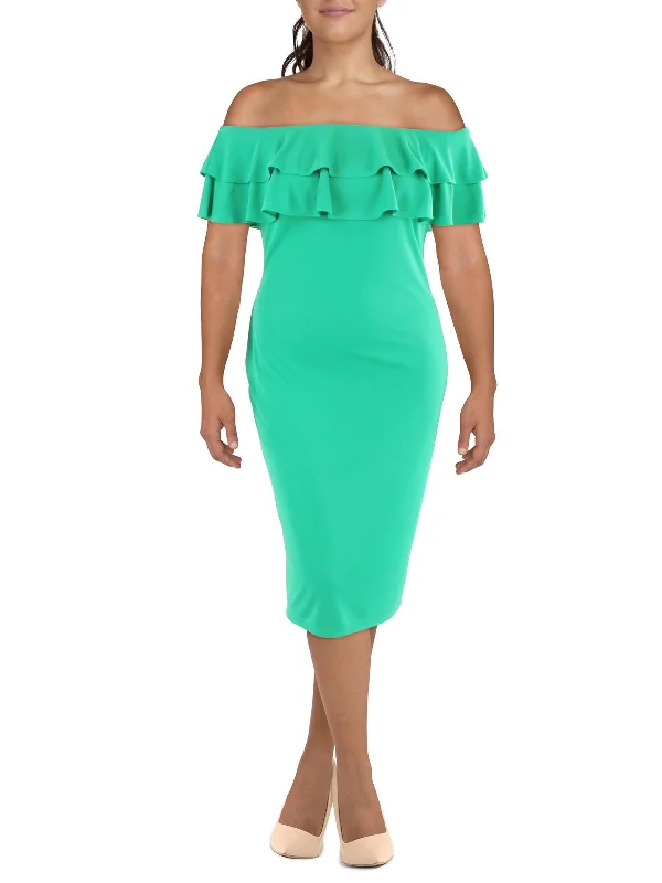 Womens Drapey Midi Cocktail And Party Dress