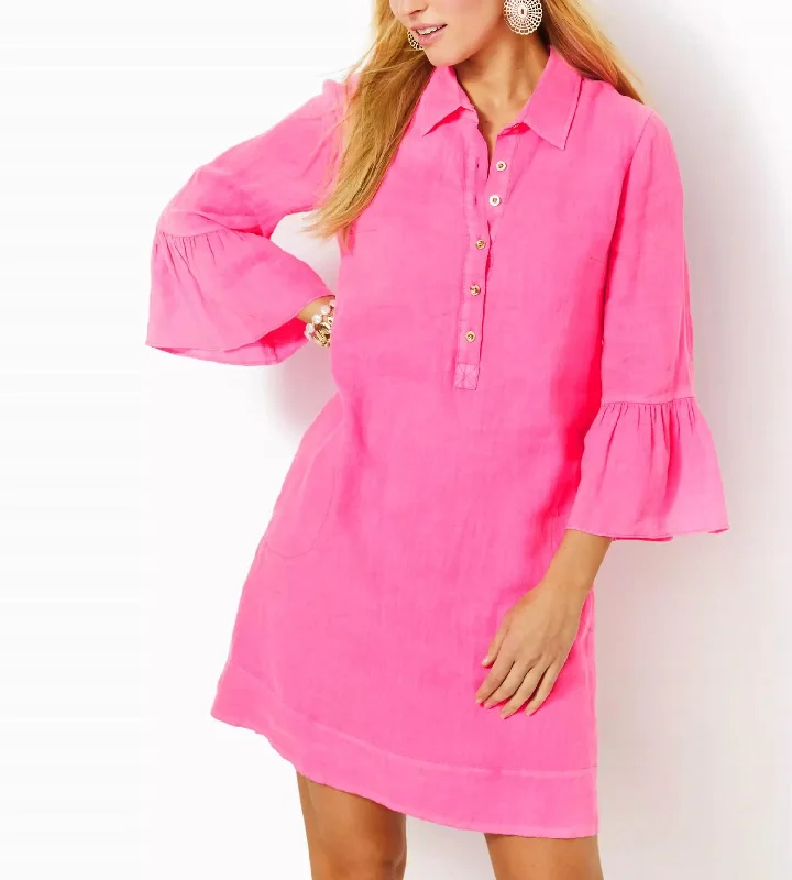 Jazmyn Linen Tunic Dress In Roxie Pink