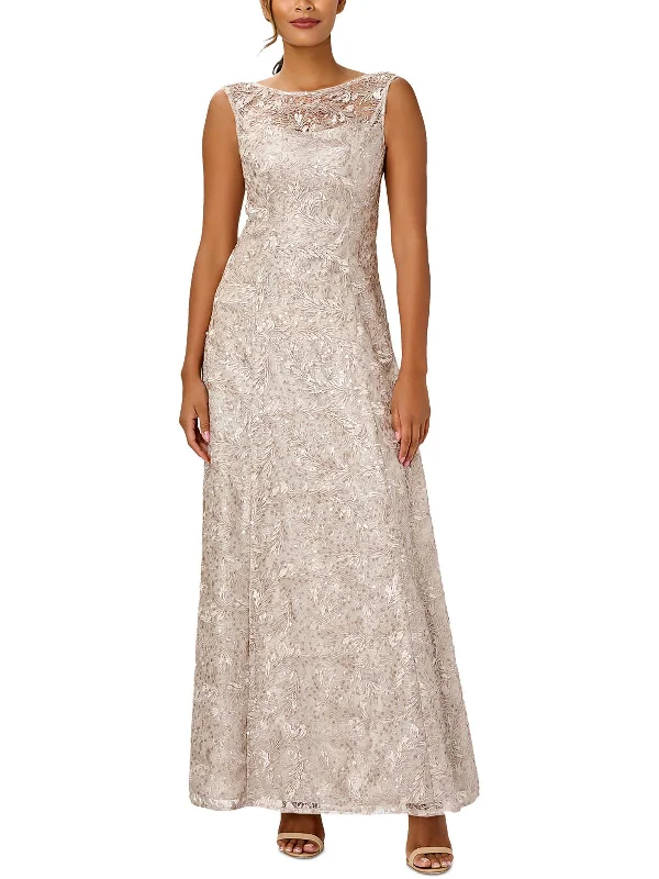 Womens Lace Sequin Evening Dress