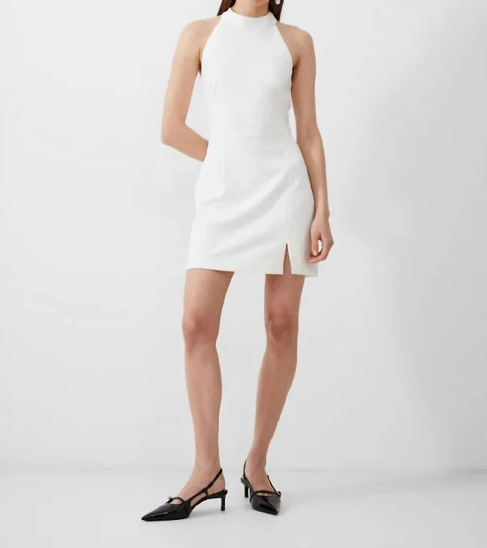 Whisper High Neck Mini Dress In White