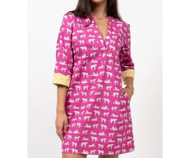 Cat's Meow Printed Dress In Magenta