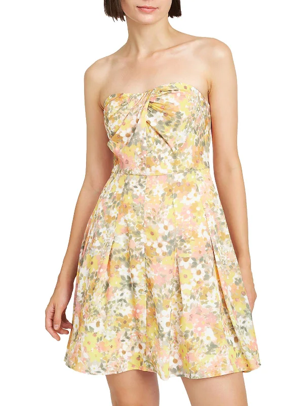 Kasey Womens Floral Print Short Fit & Flare Dress