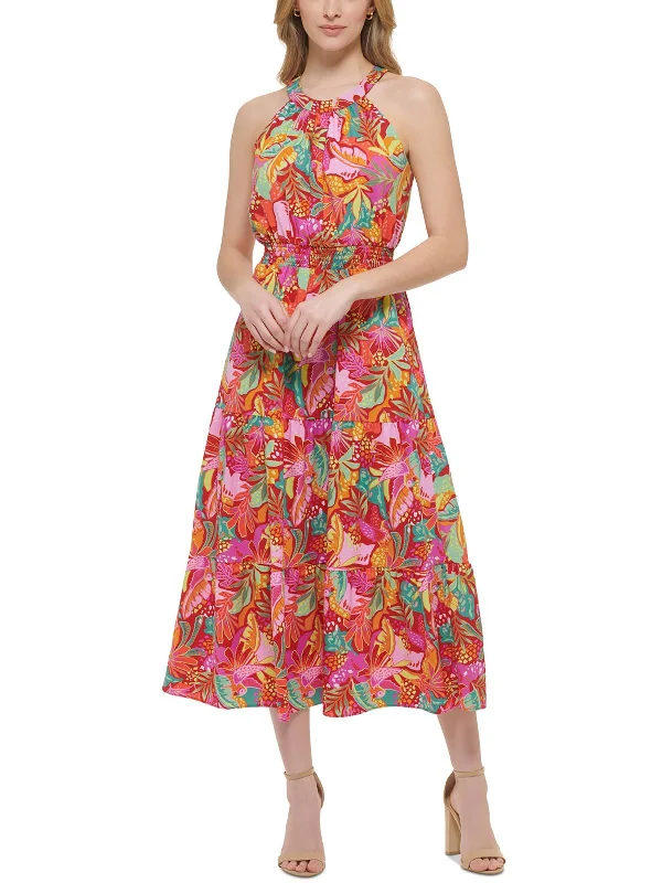 Womens Floral Halter Midi Dress