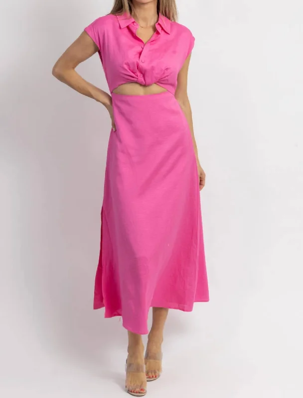 Jacey Button Down Midi Dress In Pink