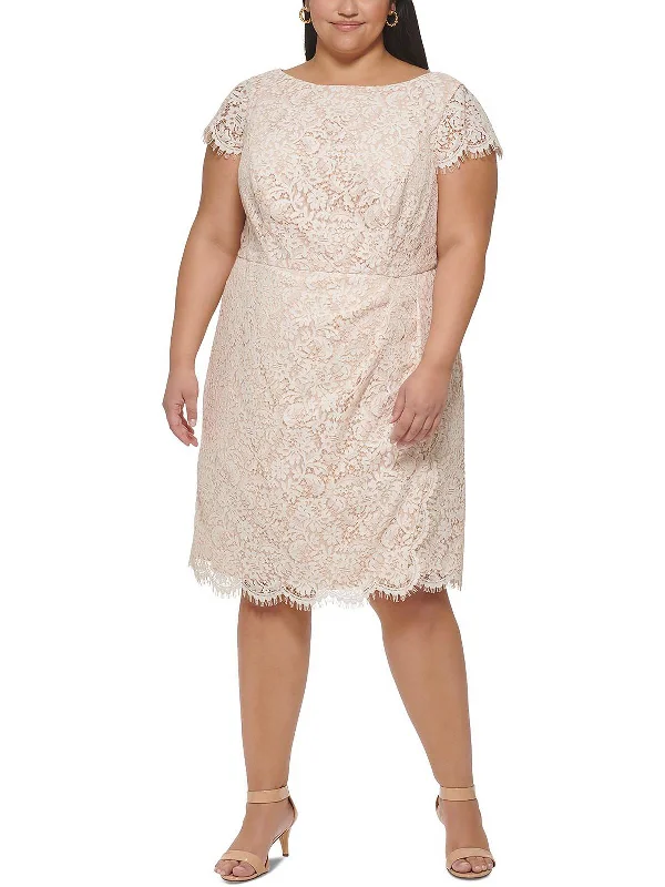 Womens Lace Scalloped Shift Dress