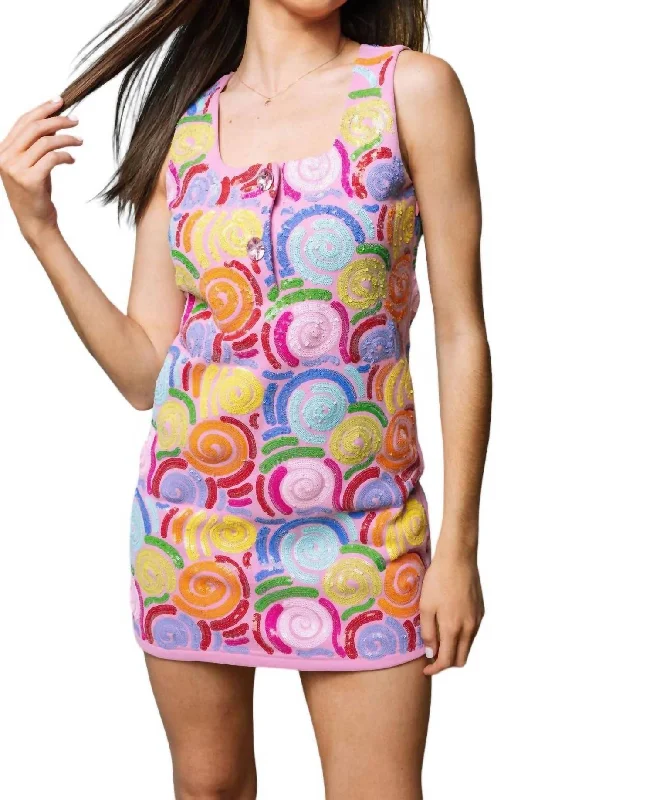 Squiggle Tank Dress In Pink Multi