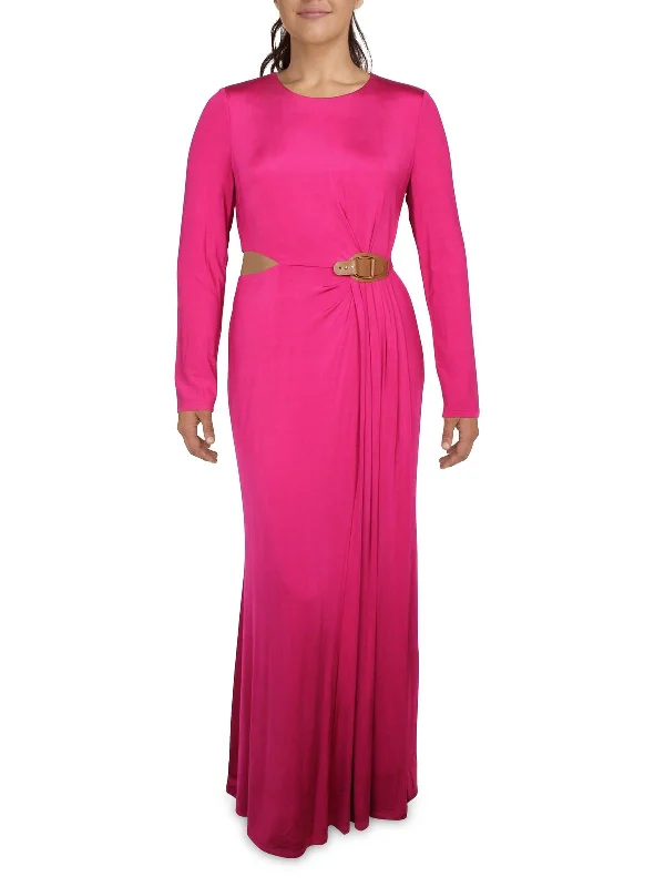 Womens Buckle Trim Long Evening Dress