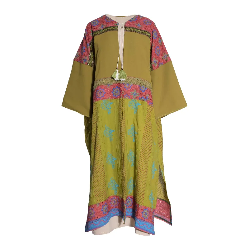 Fahm Women's Green and Beige Dress & Abaya Set, Free Size