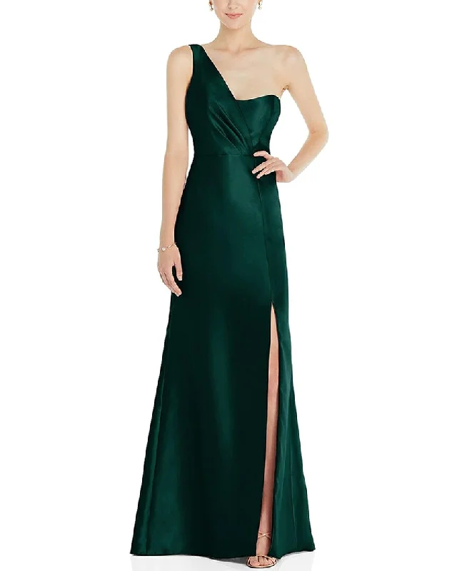 The Dessy Group Off-The-Shoulder Satin Trumpet Gown