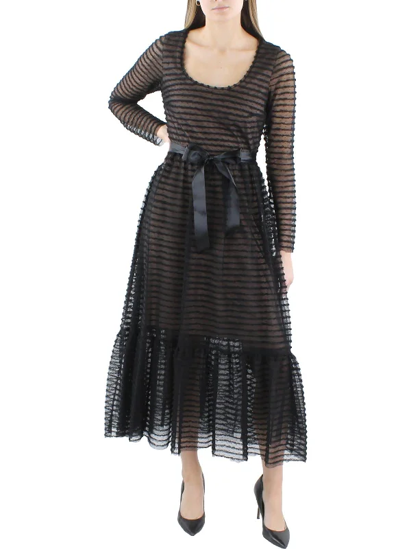 Womens Midi Sheer Sleeve Cocktail And Party Dress