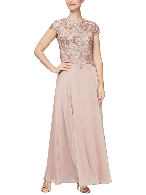 Womens Lace Embroidered Evening Dress