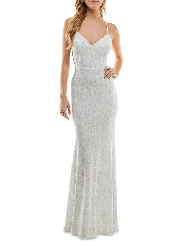 Juniors Womens Textured Glitter Evening Dress