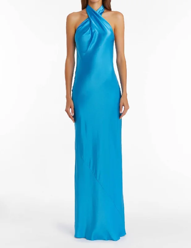 Jade Silk Maxi Dress In Blue