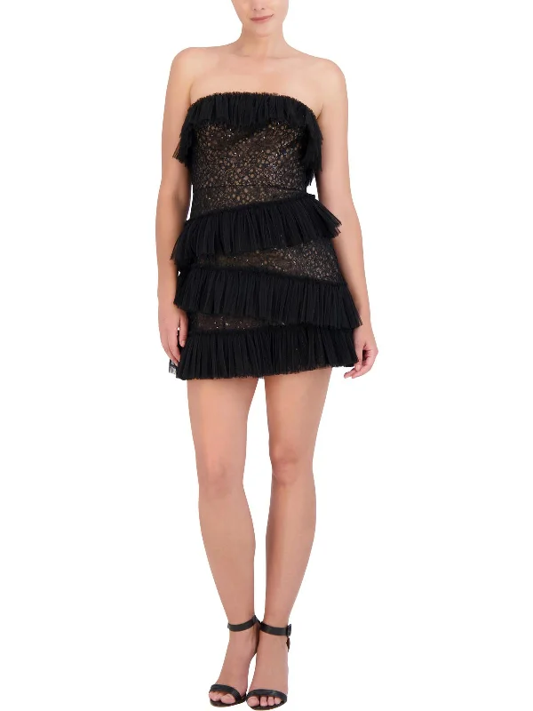 Womens Lace Tiered Cocktail And Party Dress