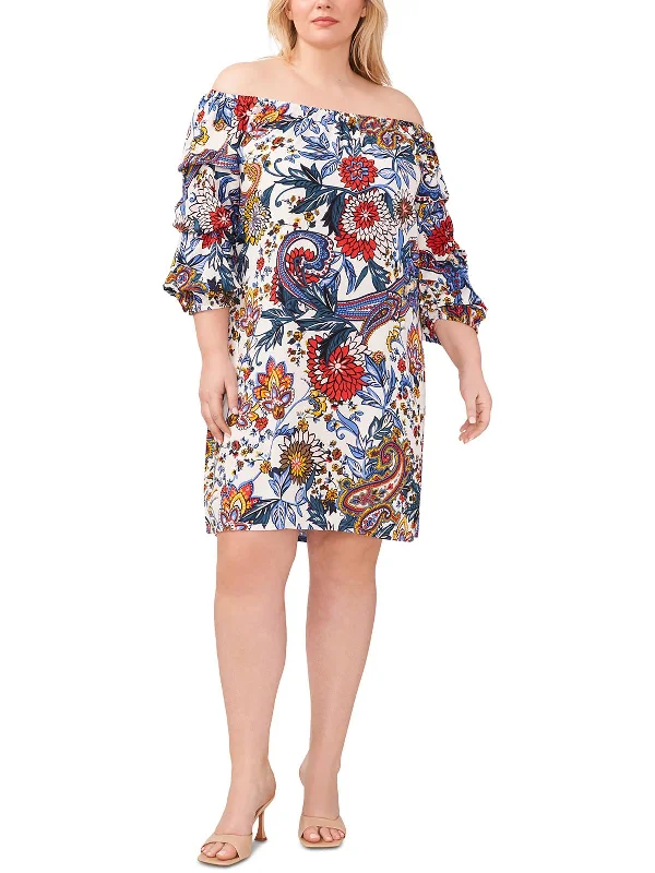 Plus Womens Printed Rayon Shift Dress