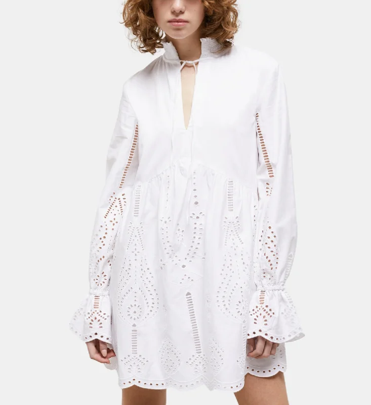 Short White Dress With Broderie Anglaise