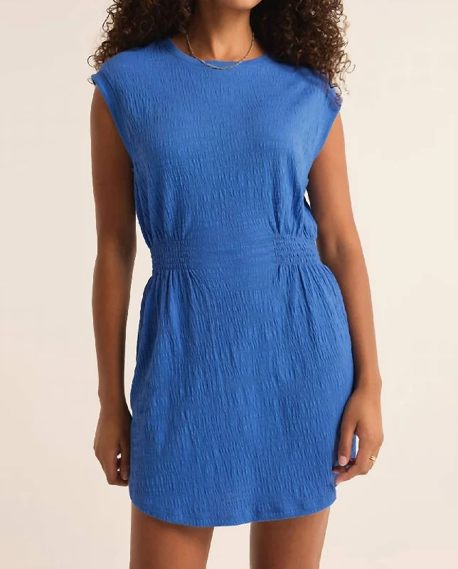 Rowan Textured Dress In Blue Wave