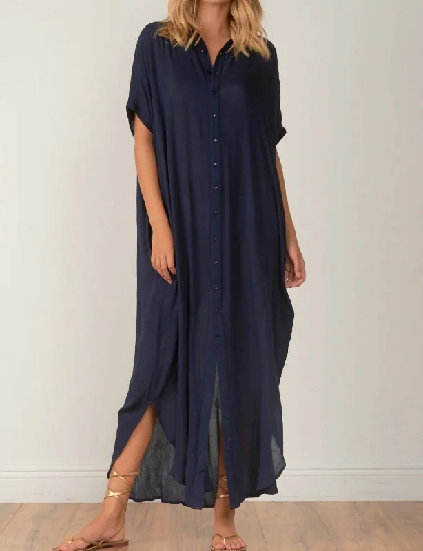 Button Down Maxi Dress In Navy