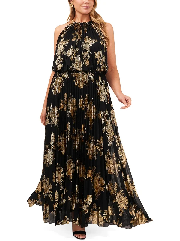 Plus Womens Halter Metallic Maxi Dress