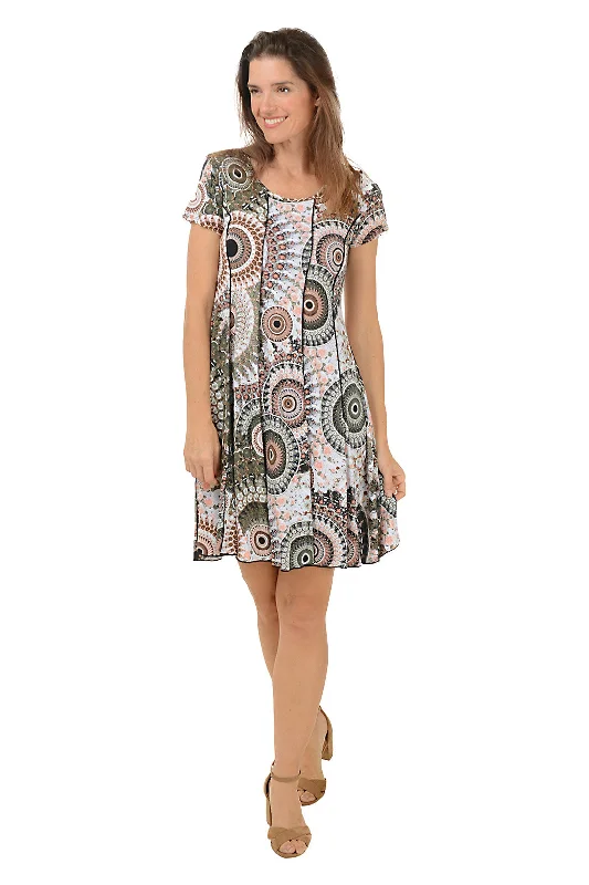 Mandala Puff Print Cap Sleeve Dress