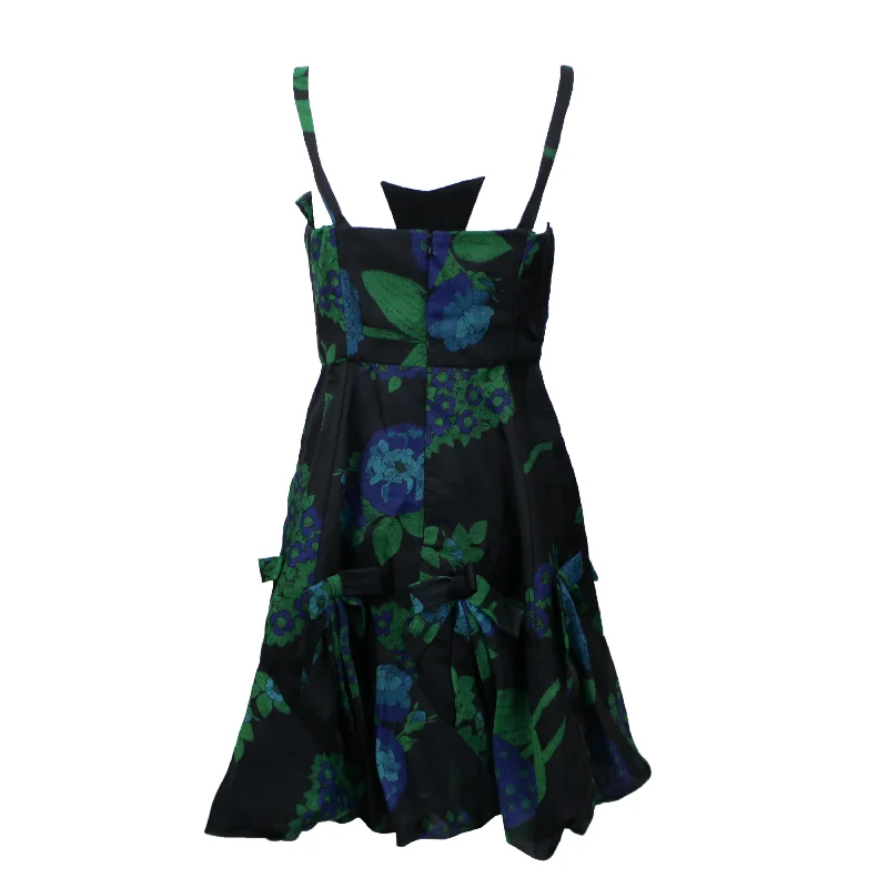 Anna Sui Floral Print Organza Dress - Black