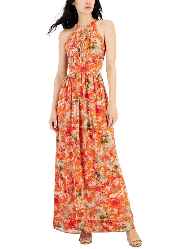 Womens Chiffon Maxi Halter Dress