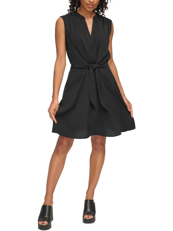 Womens Side Tie Polyester Sheath Dress