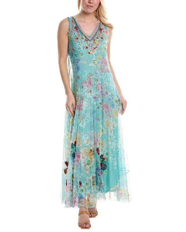 Johnny Was Forever Flower Mesh Maxi Dress