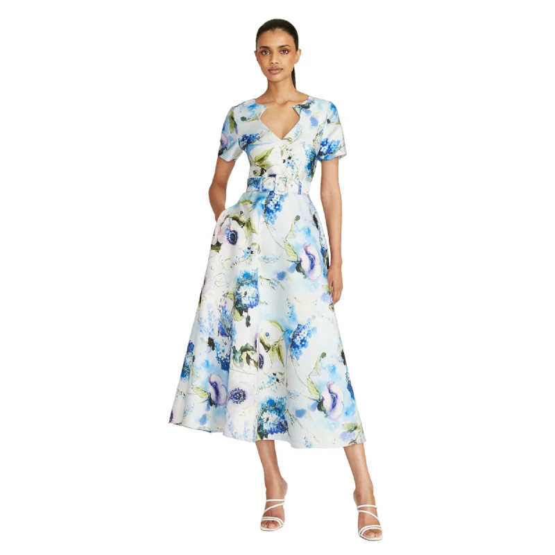 Theia Women's Sylvia Belted Tea Length Dress