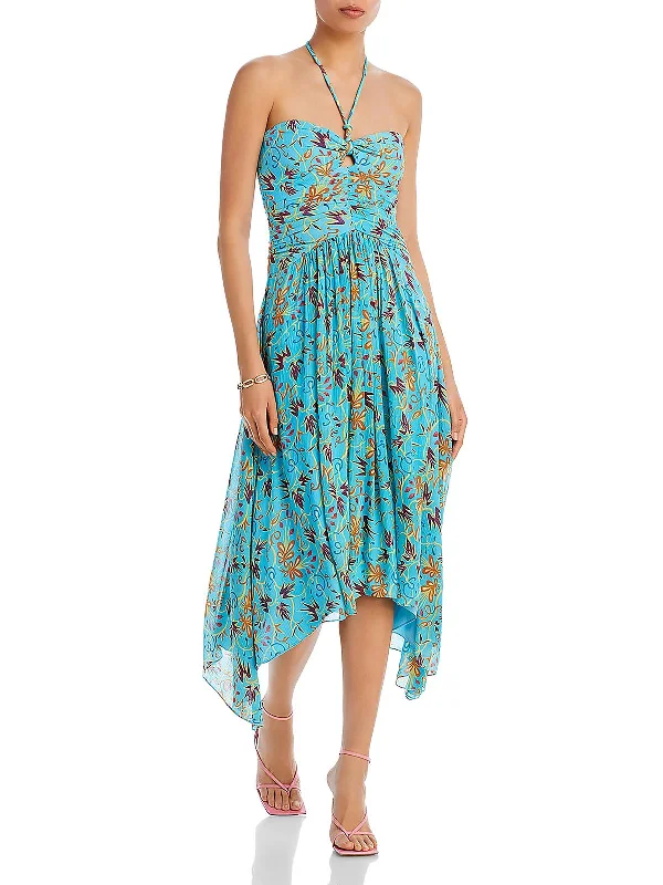 Womens Handkerchief Hem Midi Halter Dress