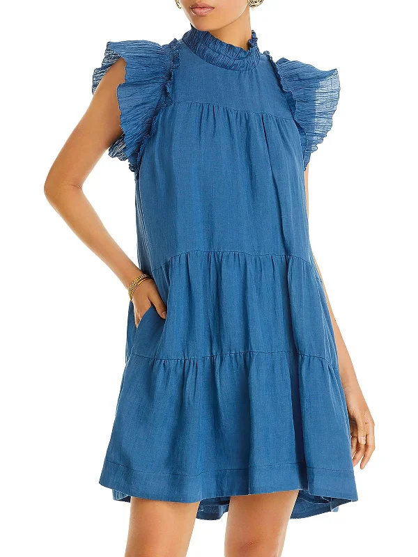 Womens Mini Ruffled Shift Dress