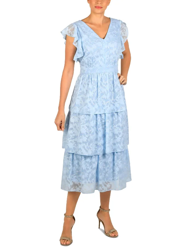 Womens Tiered Polyester Maxi Dress