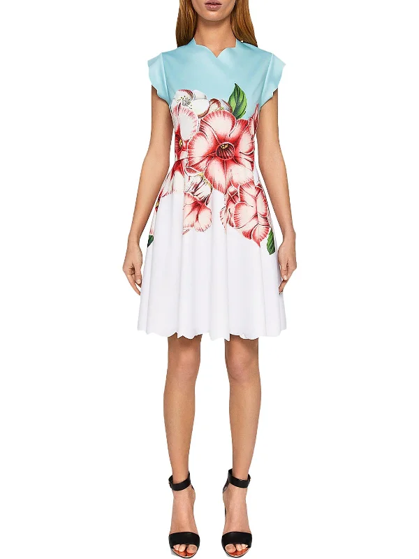 Womens Floral Knee Shift Dress