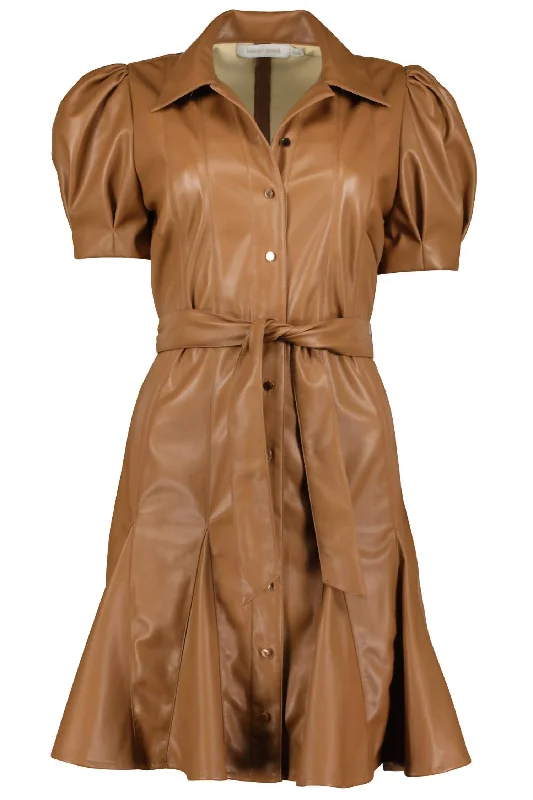 Clea Vegan Leather Dress In Latte