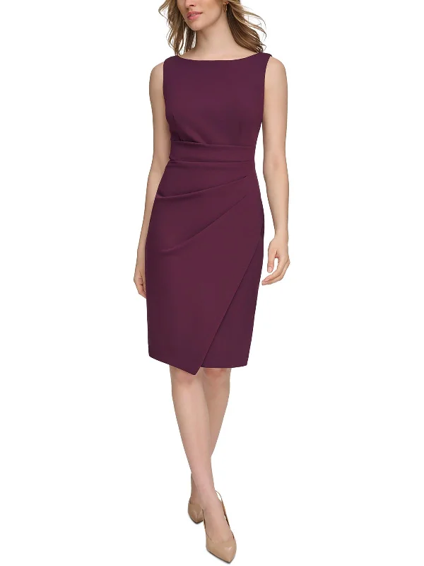 Womens Knee Length Gathered Sheath Dress