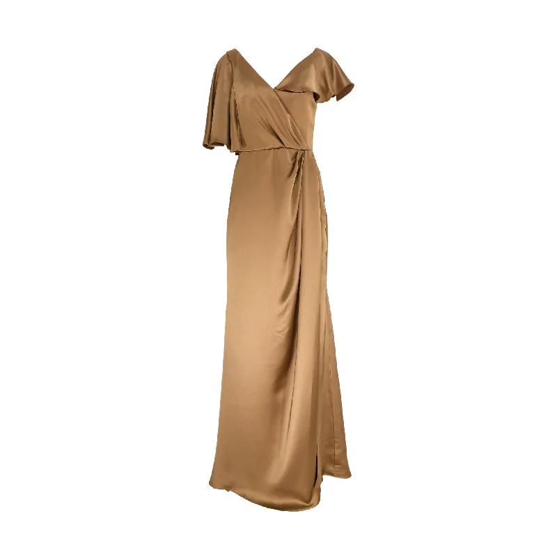 AMSALE Women's Asymmetrical ruffle sleeve Evening Gown