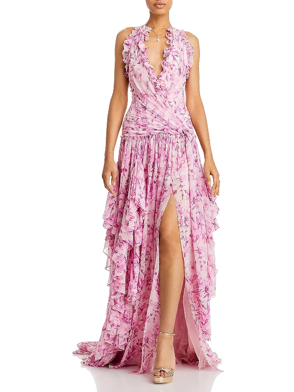 Agatha Womens Chiffon Floral Evening Dress