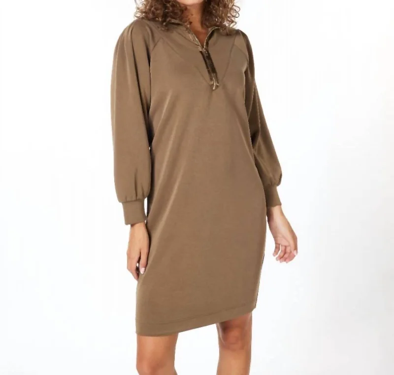 Zipper Modal Dress In Army Green