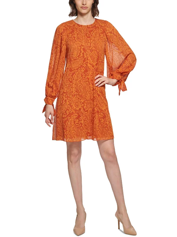 Womens Tie Sleeve Polyester Shift Dress