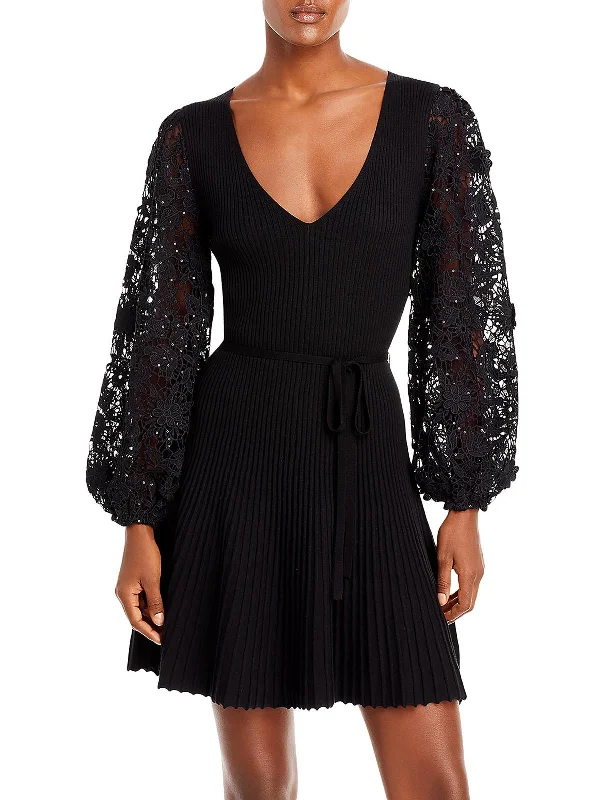 Womens Sequined Lace Mini Dress