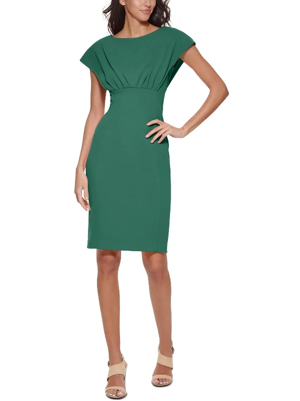 Petites Womens Pleated Polyester Sheath Dress