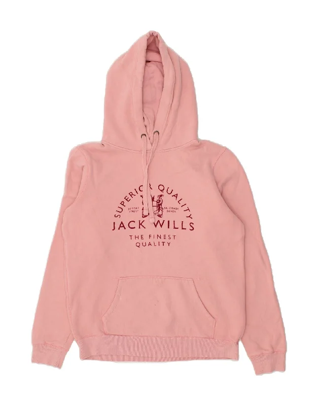 JACK WILLS Womens Graphic Hoodie Jumper UK 12 Medium Pink Cotton