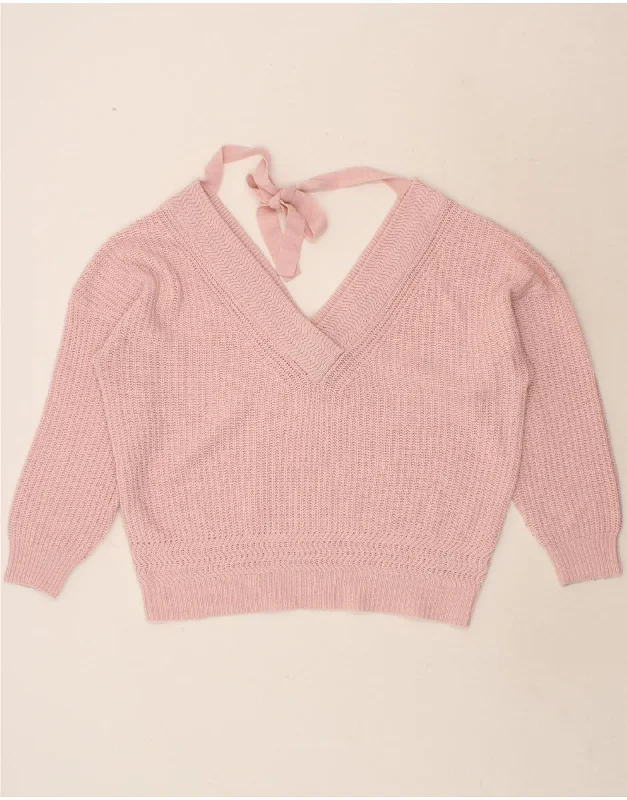 MISS SELFRIDGE Womens Oversized V-Neck Jumper Sweater UK 16 Large Pink