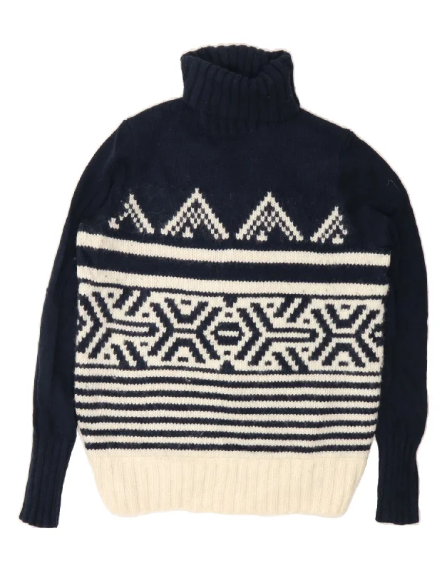 J. CREW Womens Roll Neck Jumper Sweater UK 12 Medium Navy Blue Fair Isle