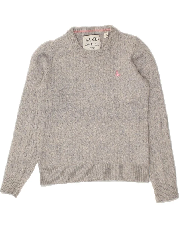 JACK WILLS Womens Crop Crew Neck Jumper Sweater UK 12 Medium Grey Striped