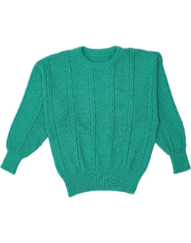 VINTAGE Womens Crew Neck Jumper Sweater UK 14 Large Turquoise Polyacrylic