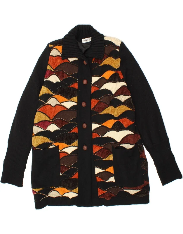 VINTAGE Womens Abstract Pattern Cardigan Sweater UK 18 XL Black