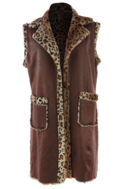 Faux Suede Leopard Longline Gilet