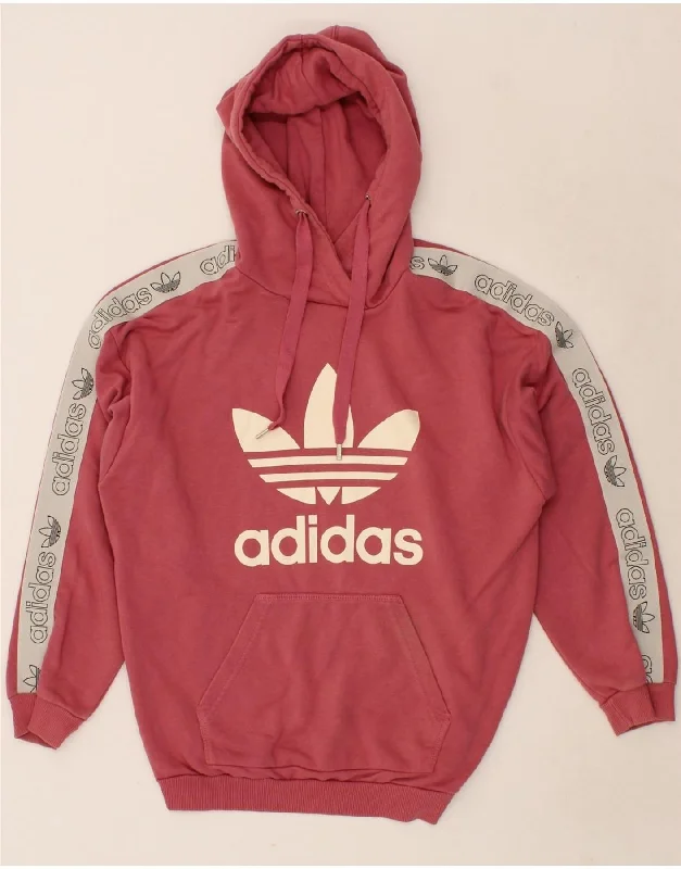 ADIDAS Womens Oversized Graphic Hoodie Jumper UK 8 Small Pink Colourblock